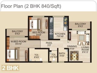 Floor Plan (2 BHK 840/Sqft)
 