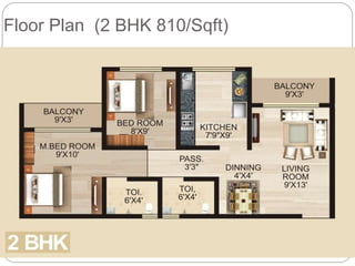 Floor Plan (2 BHK 810/Sqft)
 