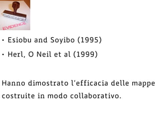 • Esiobu and Soyibo (1995)
• Herl, O Neil et al (1999)
Hanno dimostrato l’efficacia delle mappe
costruite in modo collaborativo.
 