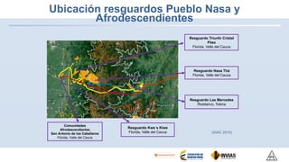 Ubicación resguardos Pueblo Nasa y
Afrodescendientes
Resguardo Triunfo Cristal
Páez
Florida, Valle del Cauca
Resguardo Nasa Thá
Florida, Valle del Cauca
Resguardo Las Mercedes
Rioblanco, Tolima
Resguardo Kwe´s Kiwe
Florida, Valle del Cauca
Comunidades
Afrodescendientes
San Antonio de los Caballeros
Florida, Valle del Cauca
(IGAC 2015)
 