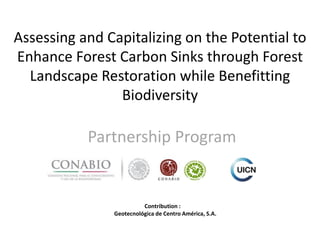 Assessing and Capitalizing on the Potential to
Enhance Forest Carbon Sinks through Forest
Landscape Restoration while Benefitting
Biodiversity

Partnership Program

Contribution :
Geotecnológica de Centro América, S.A.

 