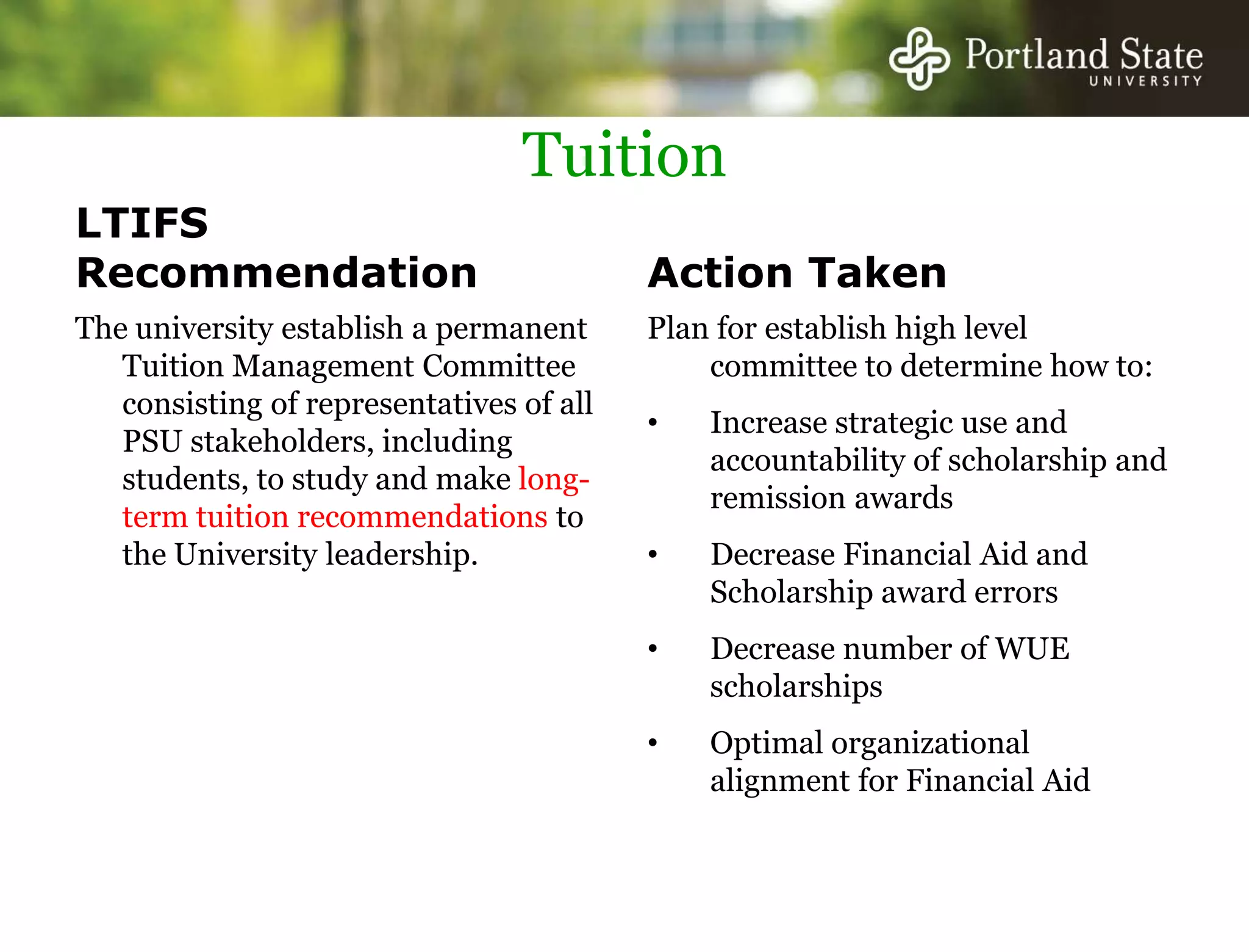 AthleticsSee handout, Description of the Six Clusters of LTIFS Recommendations, for details. 