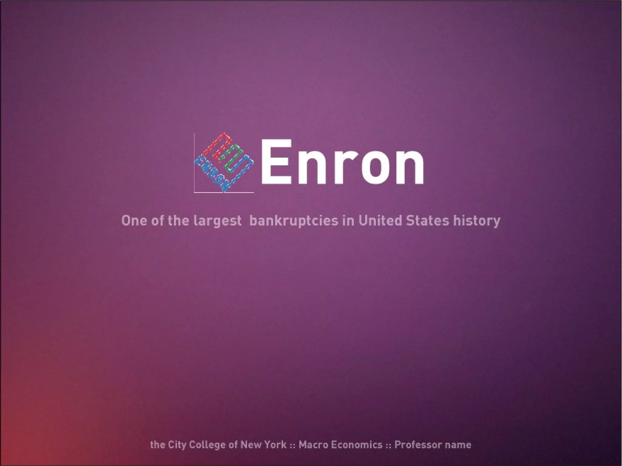 Enron Intro: Herman Marin Early History: Tammekca Henderson Later International History: Calvin Wong Scandal: Rafa Eaton/ Ray Vasquez Recovery: Mina Choi Conclusion: Herman Marin