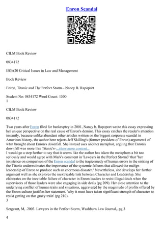 Enron Scandal Essay | PDF | Bankruptcy | Business Banking & Finance