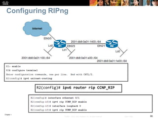 Chapter 1
66© 2007 – 2016, Cisco Systems, Inc. All rights reserved. Cisco Public
Configuring RIPng
R2(config)# ipv6 router rip CCNP_RIP
 