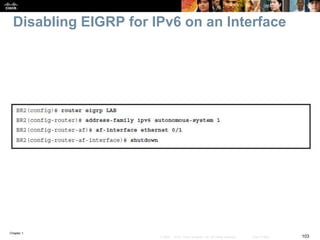 Chapter 1
103© 2007 – 2016, Cisco Systems, Inc. All rights reserved. Cisco Public
Disabling EIGRP for IPv6 on an Interface
 
