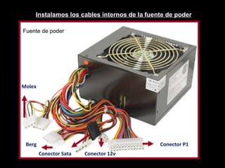 Instalamos los cables internos de la fuente de poder Fuente de poder Conector Sata Conector P1 Berg Molex Conector 12v 