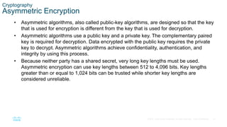 97
© 2016 Cisco and/or its affiliates. All rights reserved. Cisco Confidential
Cryptography
Asymmetric Encryption
• Asymme...