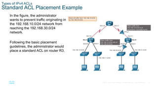 35
© 2016 Cisco and/or its affiliates. All rights reserved. Cisco Confidential
Types of IPv4 ACLs
Standard ACL Placement E...