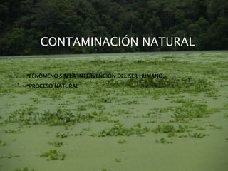 CONTAMINACIÓN NATURAL
*FENÓMENO SIN LA INTERVENCIÓN DEL SER HUMANO.
*PROCESO NATURAL
 