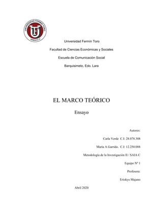 Universidad Fermín Toro
Facultad de Ciencias Económicas y Sociales
Escuela de Comunicación Social
Barquisimeto, Edo. Lara
...