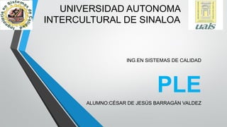 UNIVERSIDAD AUTONOMA
INTERCULTURAL DE SINALOA
ING.EN SISTEMAS DE CALIDAD
PLE
ALUMNO:CÉSAR DE JESÚS BARRAGÁN VALDEZ
 