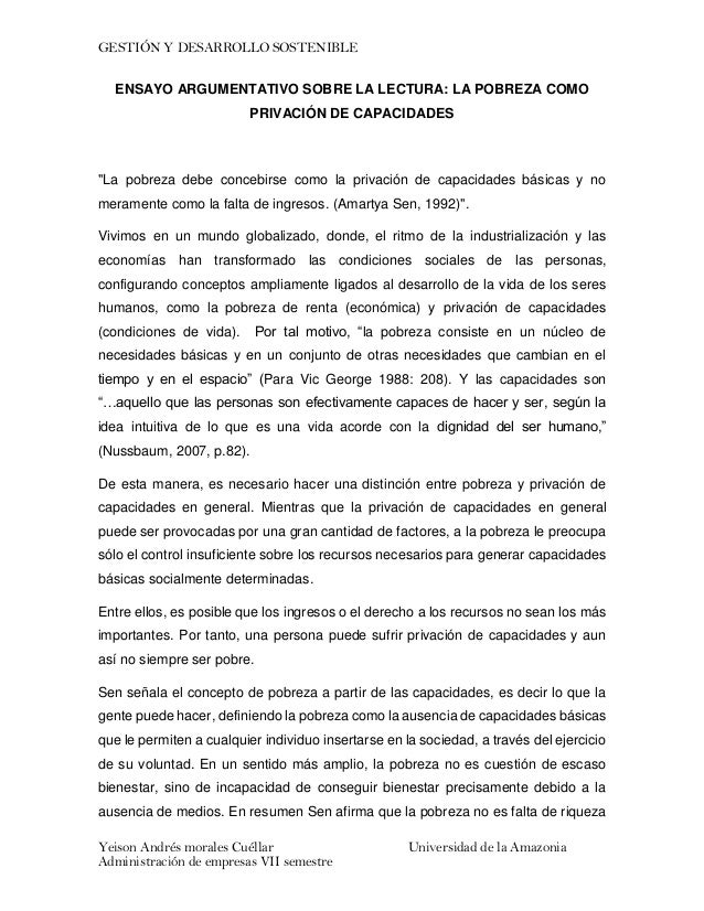 Ensayo argumentativo sobre la lectura la pobreza como privación de c… Ensayo argumentativo sobre la lectura la pobreza como privación de c…
