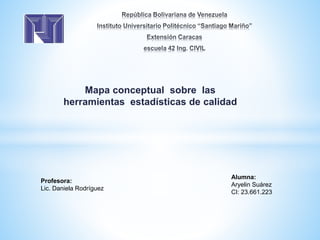 Mapa conceptual sobre las
herramientas estadísticas de calidad
Profesora:
Lic. Daniela Rodríguez
Alumna:
Aryelin Suárez
CI: 23.661.223
 