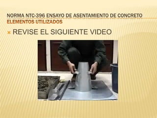 NORMA NTC-396 ENSAYO DE ASENTAMIENTO DE CONCRETO


REVISE EL SIGUIENTE VIDEO

 