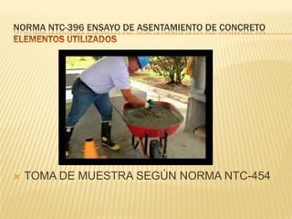 NORMA NTC-396 ENSAYO DE ASENTAMIENTO DE CONCRETO



TOMA DE MUESTRA SEGÚN NORMA NTC-454

 