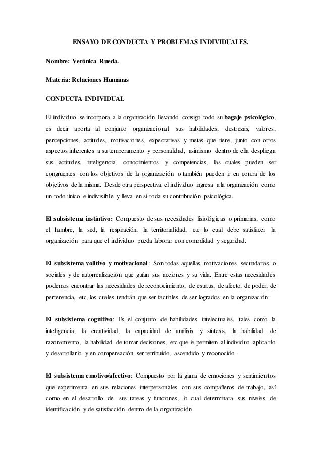 Ensayo de conducta y problemas individuales Ensayo de conducta y problemas individuales