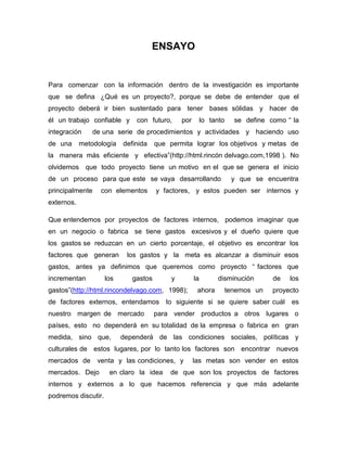 Ensayo de desarrollo de  proyectos final