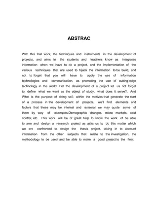 Ensayo de desarrollo de  proyectos