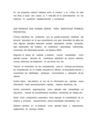 Ensayo de desarrollo de  proyectos