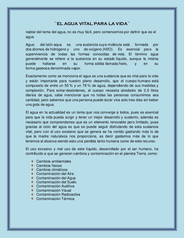 Ensayo Sobre El Cuidado Del Agua Ensayo de el agua