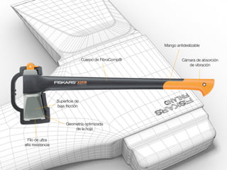 Mango antideslizable 
Cámara de absorción 
de vibración 
Cuerpo de FibraComp® 
Superficie de 
baja fricción 
Filo de ultra 
alta resistencia 
Geometría optimizada 
de la hoja 
 