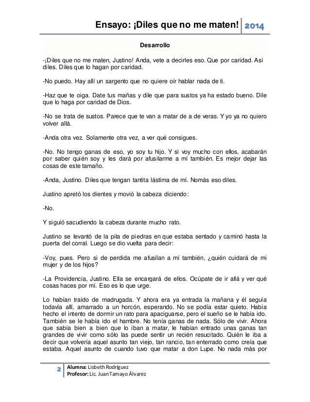Ensayo Diles Que No Me Maten