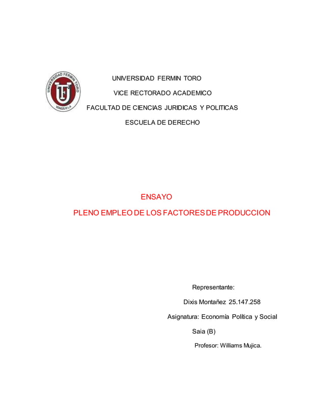 Ensayo dixis economia pleno empleo de los factores de produccion