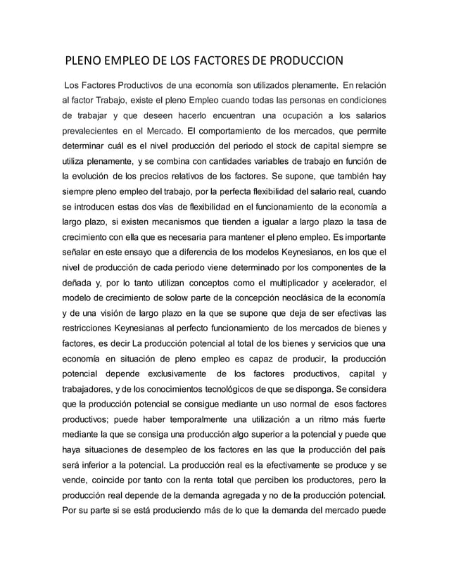 Ensayo dixis economia pleno empleo de los factores de produccion