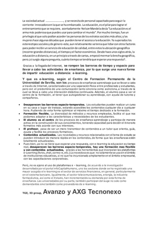 Estado del arte de
E-Learning: Perú y
América Latina en el
mundo
2015
UNIVERSIDAD NACIONAL PEDRO RUIZ GALLO
ESCUELA PROFESIONAL DE INGENIERIA DE SISTEMAS
AUTOR: VIVIANA MAGALI GUTIÉRREZ DÍAZ
CURSO: APLICACIÓN DE NEGOCIOS ELECTRÓNICOS
ING. LUIS DÁVILA HURTADO
Lambayeque-Perú
 