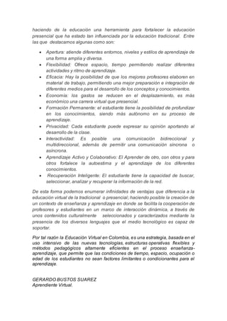 Ensayo educacion virtual en colombia gbs | DOCX