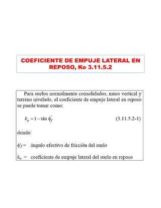 COEFICIENTE DE EMPUJE LATERAL EN
REPOSO, Ko 3.11.5.2
 