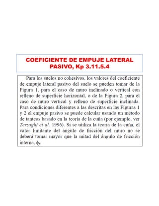 COEFICIENTE DE EMPUJE LATERAL
PASIVO, Kp 3.11.5.4
 