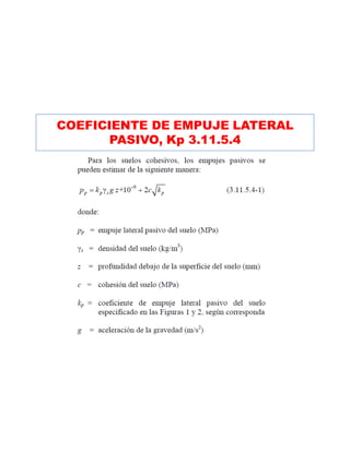 COEFICIENTE DE EMPUJE LATERAL
PASIVO, Kp 3.11.5.4
 