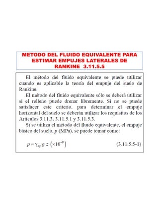 METODO DEL FLUIDO EQUIVALENTE PARA
ESTIMAR EMPUJES LATERALES DE
RANKINE 3.11.5.5
 