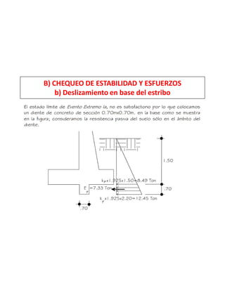 B) CHEQUEO DE ESTABILIDAD Y ESFUERZOS
b) Deslizamiento en base del estribo
 