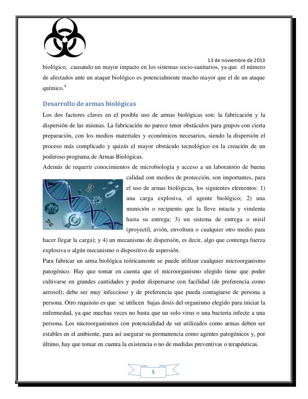 Ensayo sobre armas biológicas Ensayo sobre armas biológicas