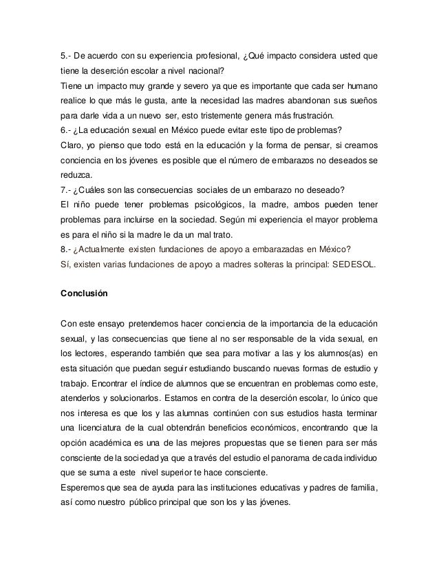 Ensayo Deserción Escolar En Adolescentes Embarazadas