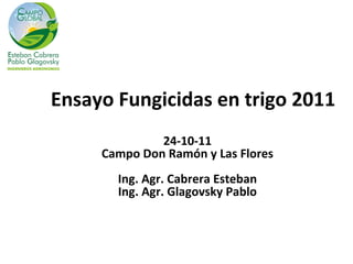 Ensayo Fungicidas en trigo 2011
              24-10-11
     Campo Don Ramón y Las Flores
       Ing. Agr. Cabrera Esteban
       Ing. Agr. Glagovsky Pablo
 
