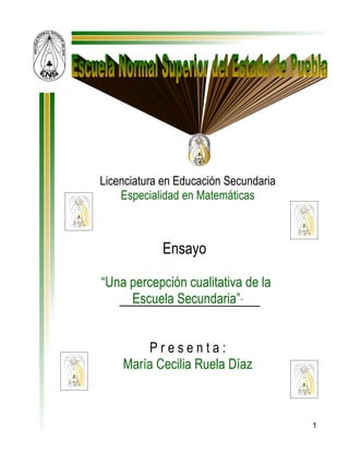 Licenciatura en Educación Secundaria
    Especialidad en Matemáticas



            Ensayo

“Una percepción cualitativa de la
     Escuela Secundaria”"


        Presenta:
    María Cecilia Ruela Díaz



                                       1
 