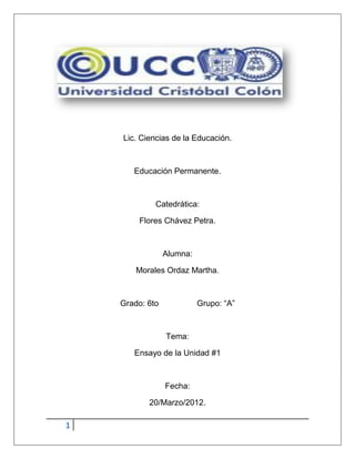 Lic. Ciencias de la Educación.



       Educación Permanente.



             Catedrática:

         Flores Chávez Petra....