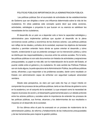 ensayo POLITICAS PÚBLICAS IMPORTANCIA EN LA ADMINISTRACION PÚBLICA.docx