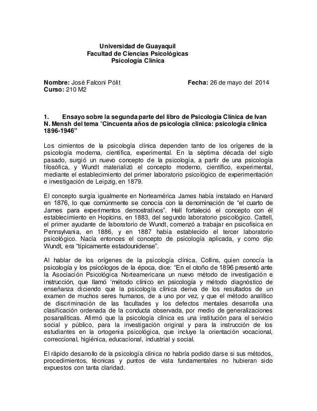 Ensayo sobre la segunda parte del libro de psicología clínica de ivan… Ensayo sobre la segunda parte del libro de psicología clínica de ivan…