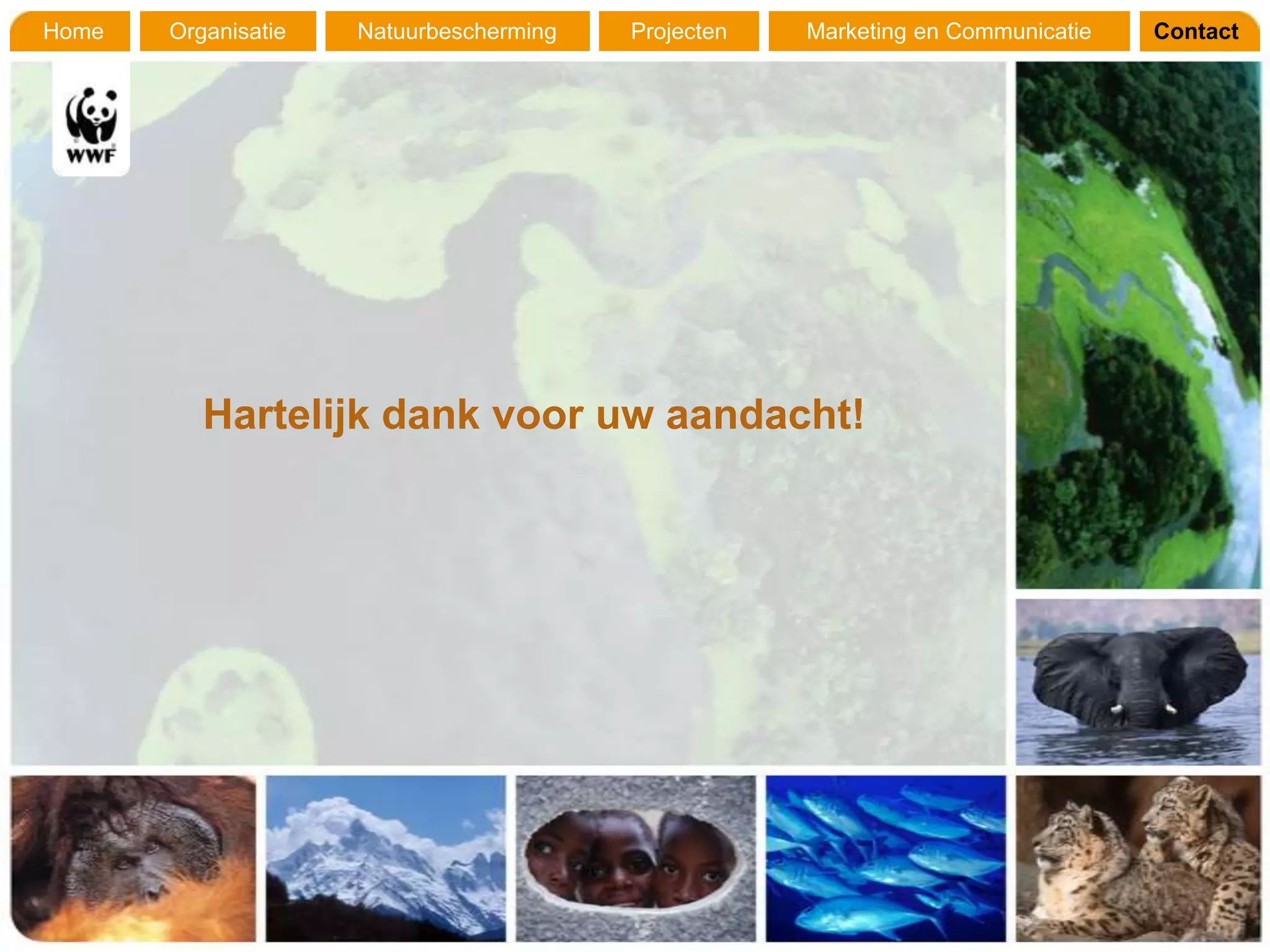 Home   Organisatie   Natuurbescherming   Projecten   Marketing en Communicatie   Contact




          Hartelijk dank voor uw aandacht!
 