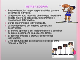 METAS A LOGRAR
   Puede desarrollar mayor responsabilidad para su
    desempeño individual.
   La ejecución auto motivad...