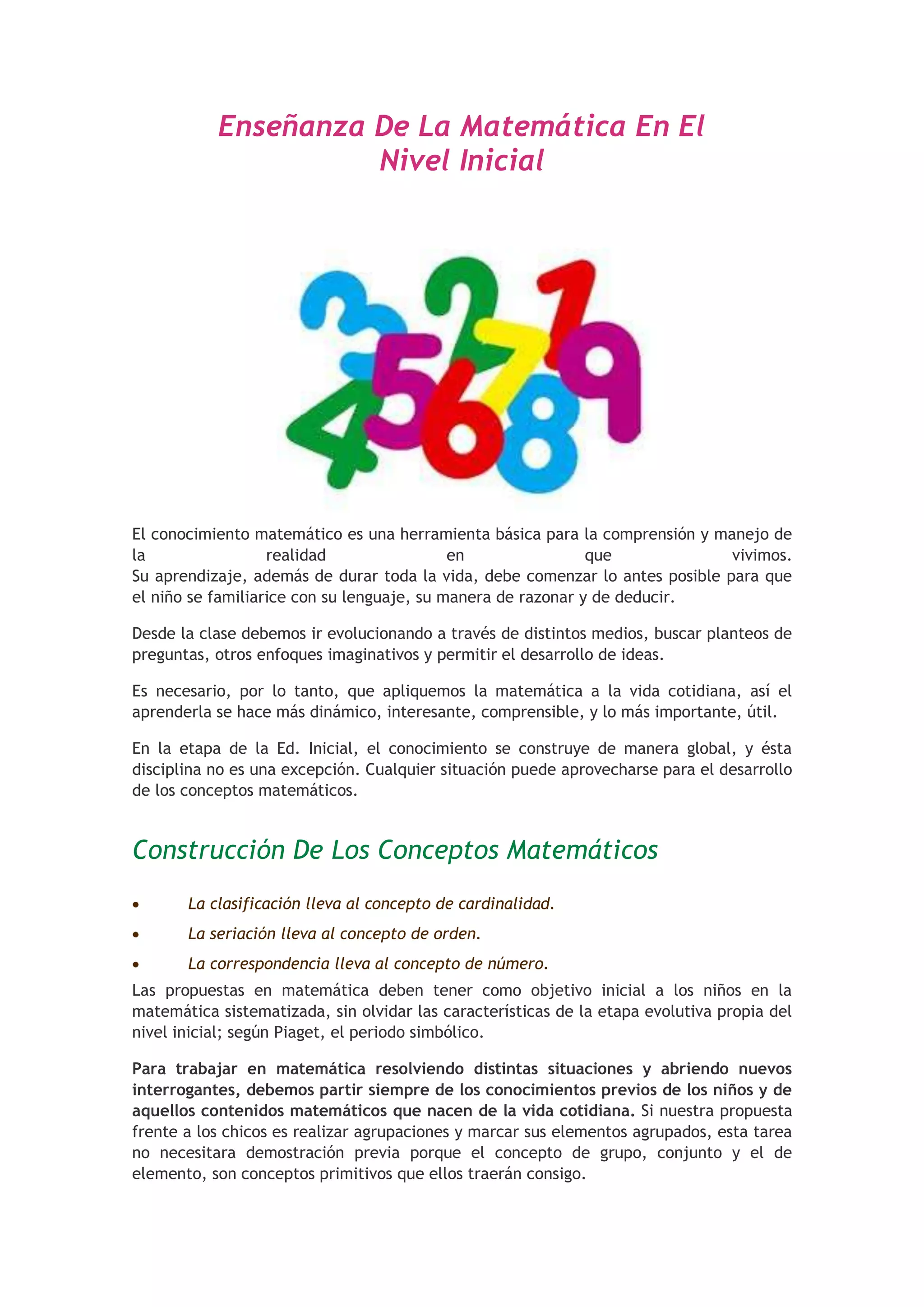 Enseñanza de la matemática en el nivel inicial | DOCX