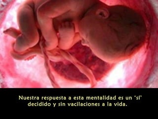 Nuestra respuesta a esta mentalidad es un ‘sí’
decidido y sin vacilaciones a la vida. 
 