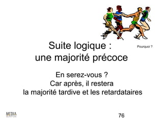 Suite logique :                  Pourquoi ?



   une majorité précoce
           En serez-vous ?
         Car après, il restera
la majorité tardive et les retardataires


                               76
 