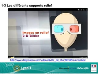 1-3 Les différents supports relief




      http://www.dailymotion.com/video/x6ybt7_3d_shortfilms#from=embed
 