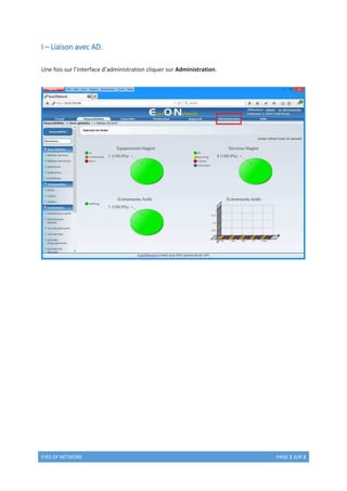 EYES OF NETWORK PAGE 1 SUR 3
I – Liaison avec AD.
Une fois sur l’interface d’administration cliquer sur Administration.
 